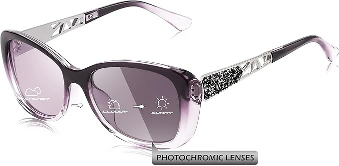 FEISEDY Polarized Women Sunglasses Retro Shades Photochromic Lens Sparkling Crystal Sunglasses UV400 Protection B0144