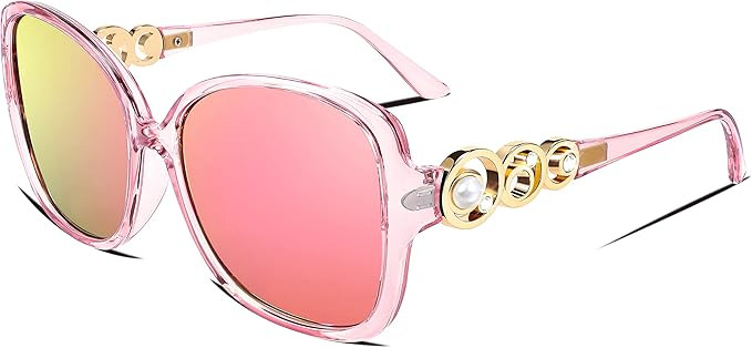 FEISEDY Women's Fashion Sunglasses, Oversized Square Frame with Pearl Sparkling, Polarized UV Protection B2821