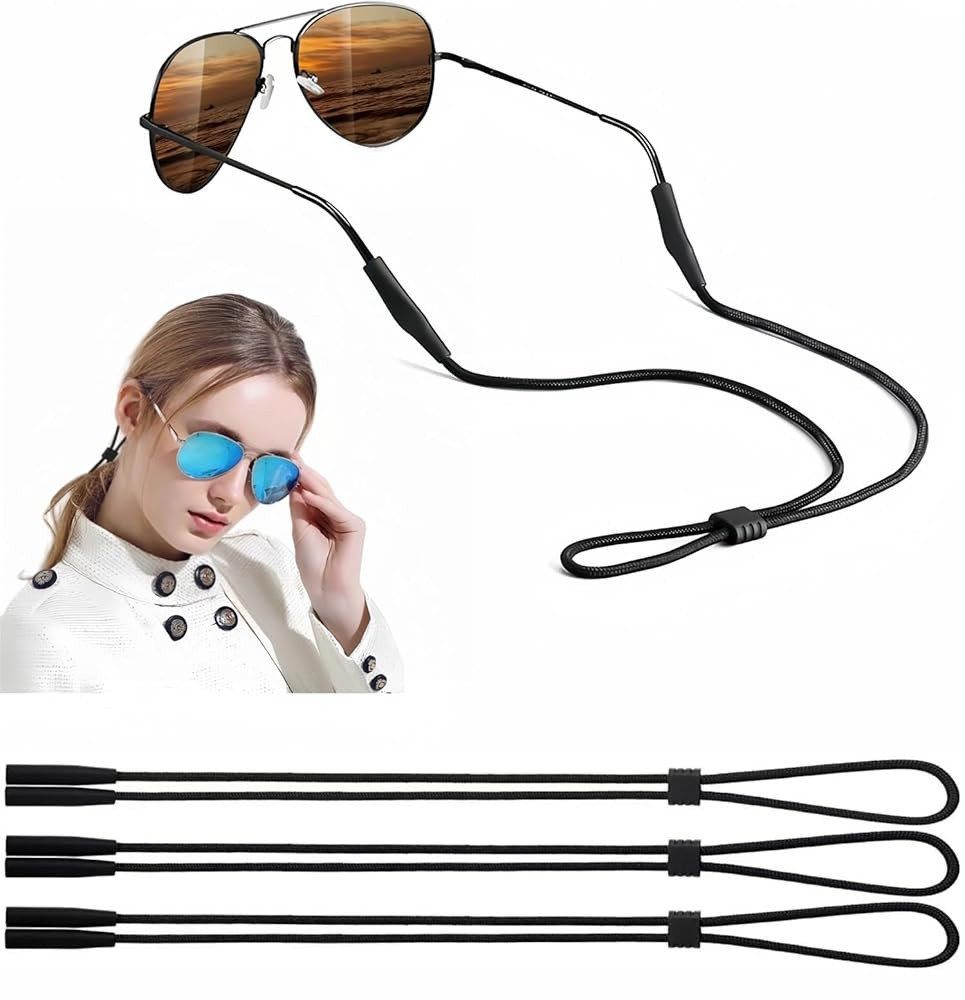 Eyeglasses Holder Strap - 3 Pcs Adjustable Eyewear String Lanyard Retainer - Sunglasses Strap for Men, Women and Kids
