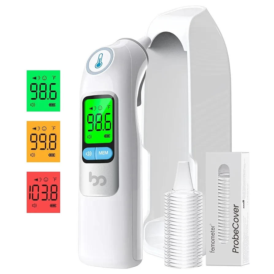 Infrared Ear Thermometer for Adults & Kids, Highly Accurate, 1s Result, 30 Memory Recall, 3-Color Fever Alarm, with 21 Disposable Probe Covers & Storage Case