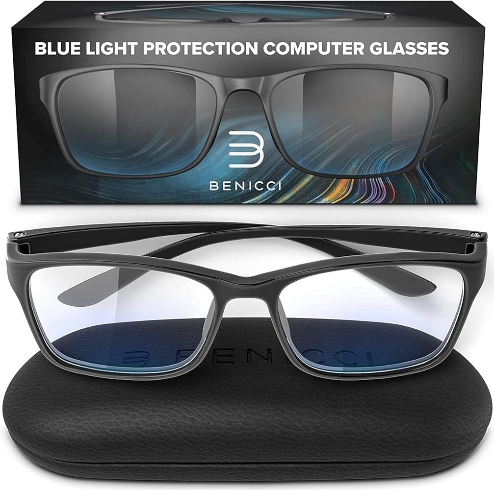 Blocking Glasses for Women or Men - Ease Computer and Digital Eye Strain, Dry Eyes, Headaches and Blurry Vision - Instantly Blocks Glare from Computers and Phone Screens w/Case