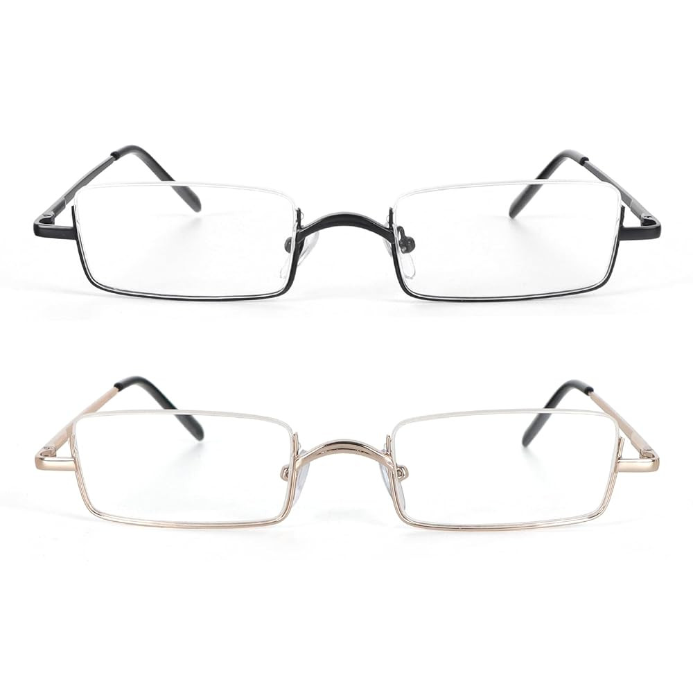KoKoBin 2 Pairs Half Reading Glasses Square Semi Rimless Readers Metal Frame for Men and Women