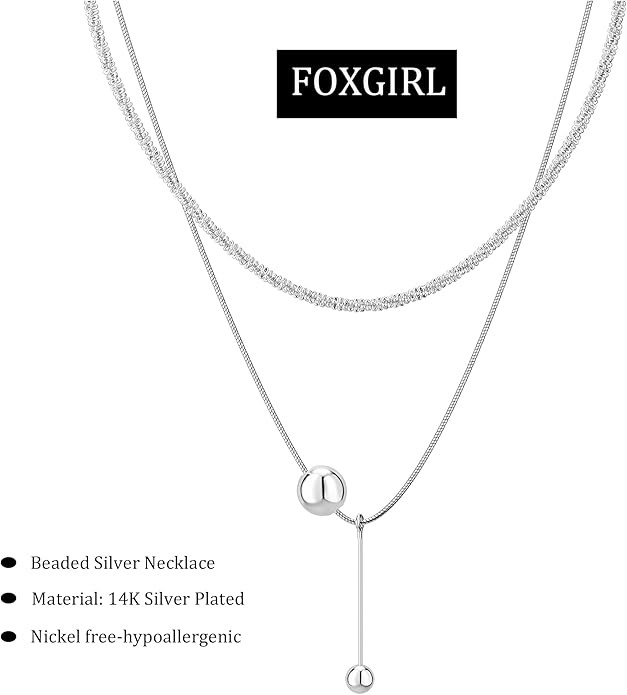 Foxgirl Lariat Gold Necklace for Women, Dainty Long Necklace 14k Gold Plated/Silver Y-Shaped Pendant Necklace Trendy Layered Cz Beaded Chain Drop Necklaces Simple Gold Jewelry For Women Gift