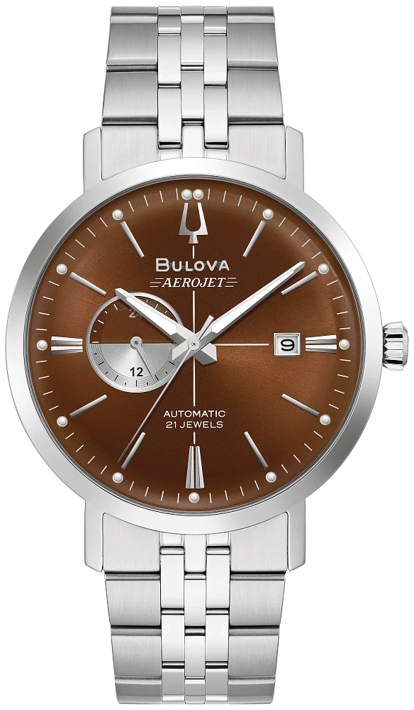Jam Tangan Pria Bulova Aerojet 41mm Dial Coklat Tali Stainless Steel Perak