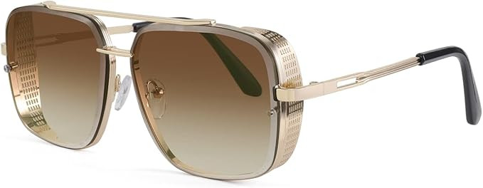 FEISEDY Sunglasses Mens Women Vintage Pilot Square Trendy Metal Steampunk Fishing Driving Sun Glasses B2894