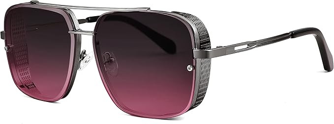 FEISEDY Sunglasses Mens Women Vintage Pilot Square Trendy Metal Steampunk Fishing Driving Sun Glasses B2894