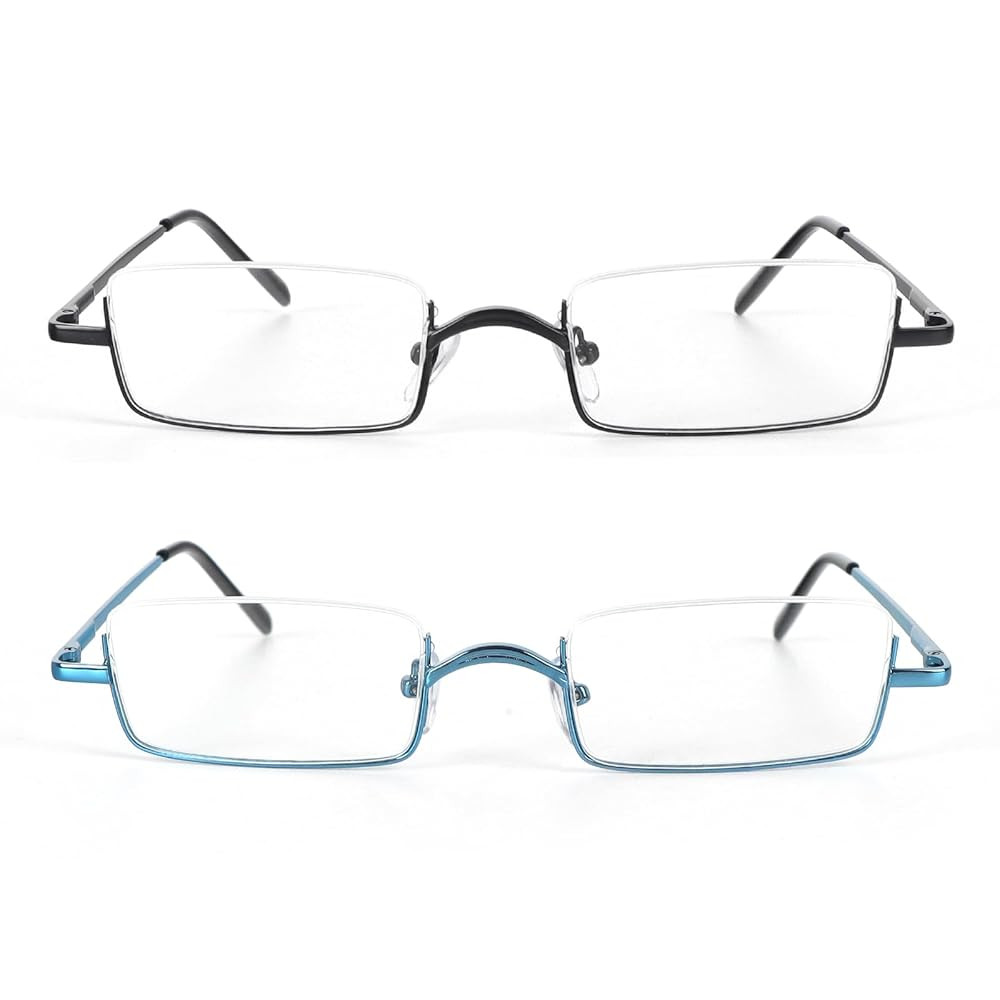 KoKoBin 2 Pairs Half Reading Glasses Square Semi Rimless Readers Metal Frame for Men and Women