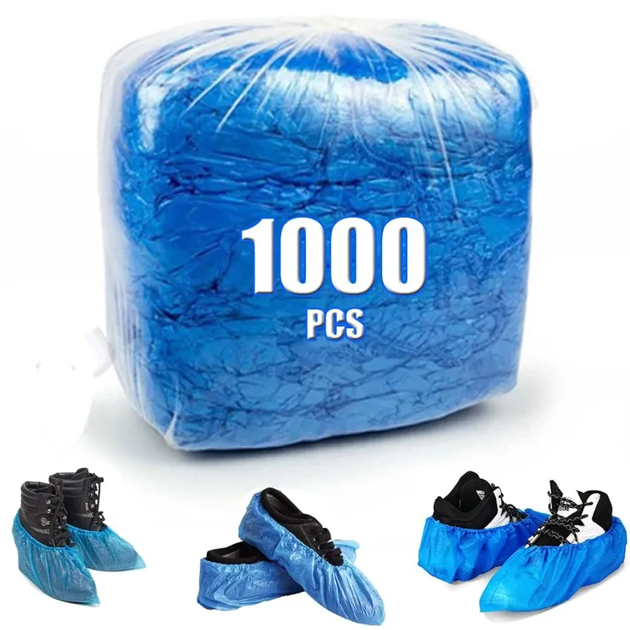 Shoe Covers Disposable 1000 PCS (500 Pairs) Reusable Boot Covers Waterproof, Durable for Real Estate, Travel, Construction, Workplace, Medical, Rain, Floor, One Size Fits Most, Hygienic Carpet Blue