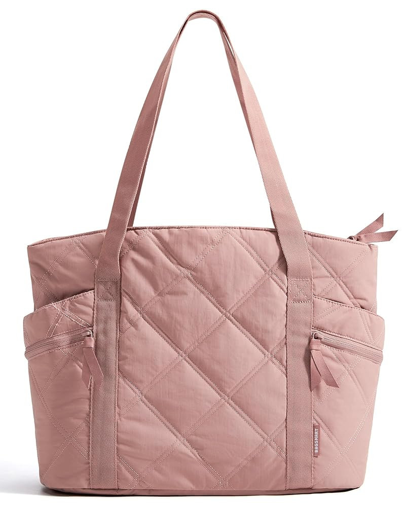 BAGSMART Tote Bag for Women, Puffer Work Tote with Zipper, Travel Essentials Quilted Nurse Travel Hospital Bag