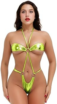 Mini Monokini Swimwear One-Piece Micro Bikini Set for Women PU Leather G String Swimsuit Halter Extreme Teddy