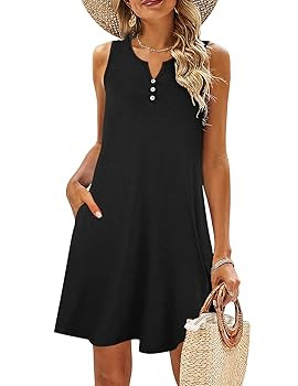 Womens Summer Dresses V Neck Sleeveless Sundresses with Pockets Beach Dress Cover Ups Floral Tank Dresses