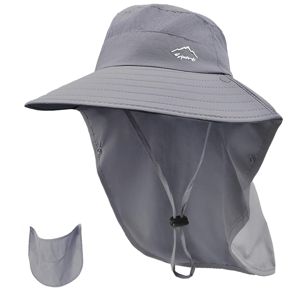 Sun Hat for Men Women with Neck Flap,Wide Brim UPF50+ Fishing Hat with Detachable Face Cover Outdoor Sun Protection Hat