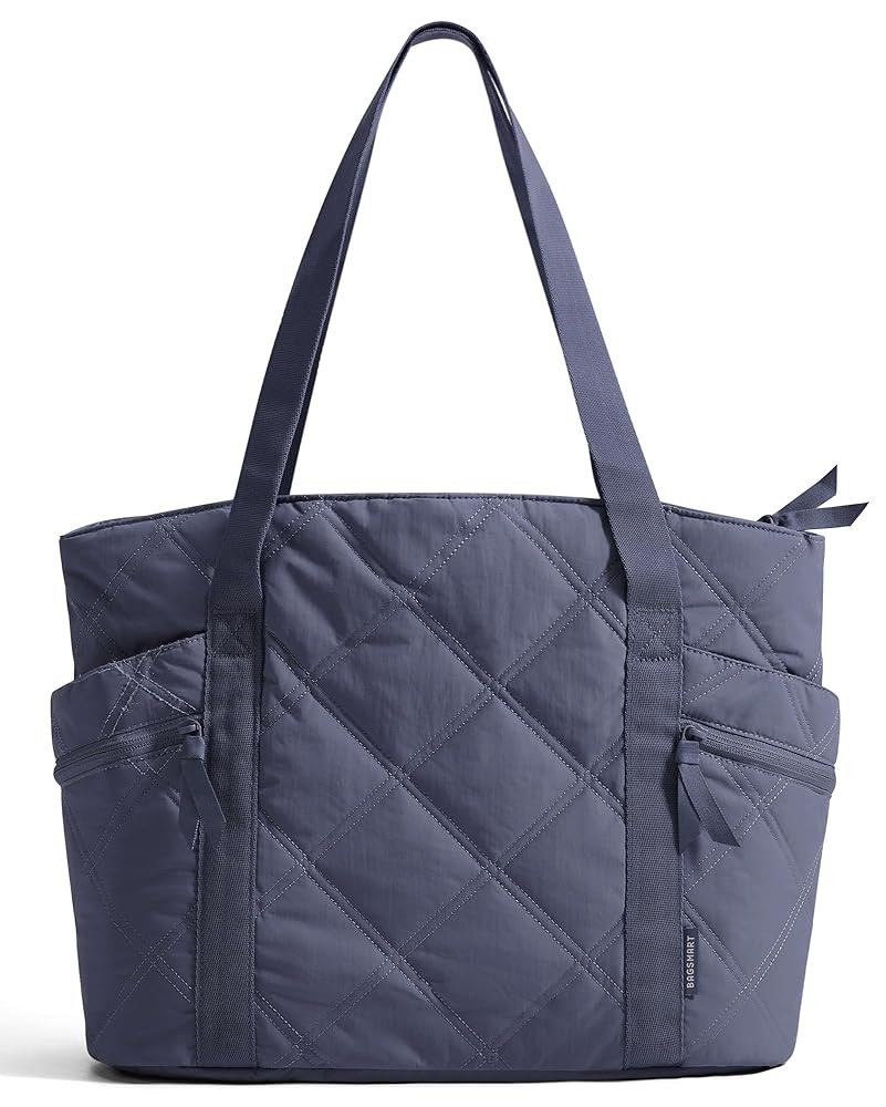 BAGSMART Tote Bag for Women, Puffer Work Tote with Zipper, Travel Essentials Quilted Nurse Travel Hospital Bag