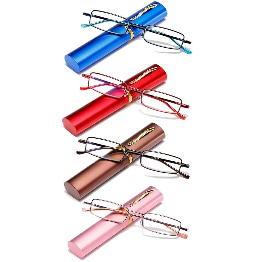 Blue Light Blocking Reading Glasses - Slim Pocket Readers with Pen Clip Case Mini Lightweight Readers