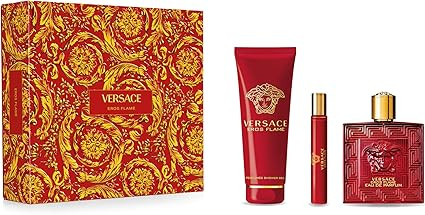 Versace Eros Flame Casem 3-pcs Gift Box for Men (Eau de Parfum Spray 3.3 fl oz + Shower Gel 5 fl oz + Eau de Parfum Spray 0.33 fl oz)