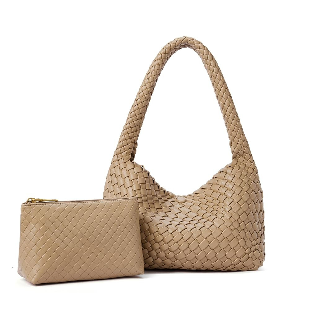 CLUCI Woven Shoulder Bag for Women, Vegan Leather Purse Tote Handbag 2PS