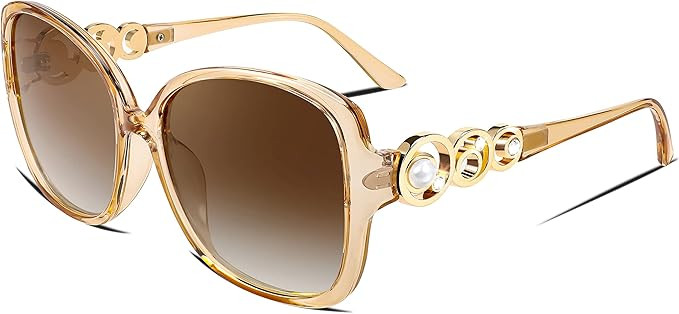 FEISEDY Women's Fashion Sunglasses, Oversized Square Frame with Pearl Sparkling, Polarized UV Protection B2821