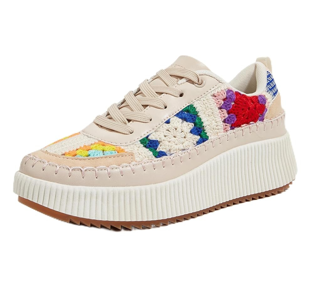 LUCKY STEP Women's Platform Sneakers Rhinestone Fashion Chunky Casual Sparkly Retro Braided Walking Shoes