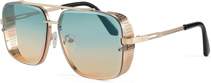 FEISEDY Sunglasses Mens Women Vintage Pilot Square Trendy Metal Steampunk Fishing Driving Sun Glasses B2894