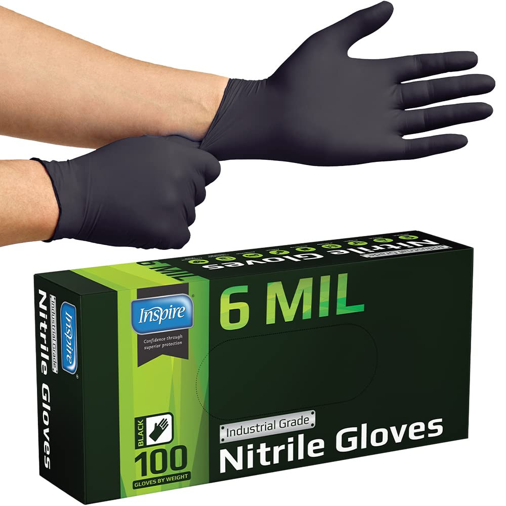 Black Nitrile Gloves HEAVY DUTY 6 Mil Nitrile Chemical Resistant Medical Cooking Cleaning Disposable Black Gloves