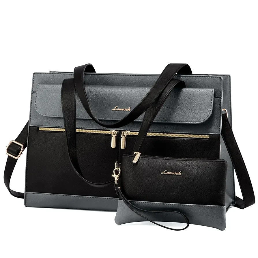 LOVEVOOK Laptop Tote for Women - 15.6 Inch Professional Leather Computer Briefcase - Waterproof Shoulder Bag - Large Capacity Business Teacher Office Bag - Crossbody Purse