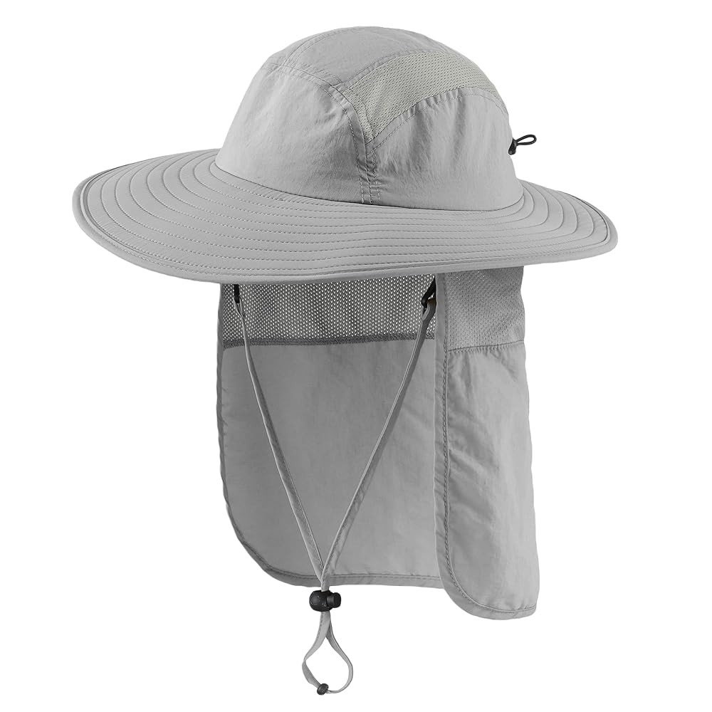 UPF 50+ Mens Wide Brim Fishing Hat with Neck Flap Sun Hat for Men Women Sun Protection Cap