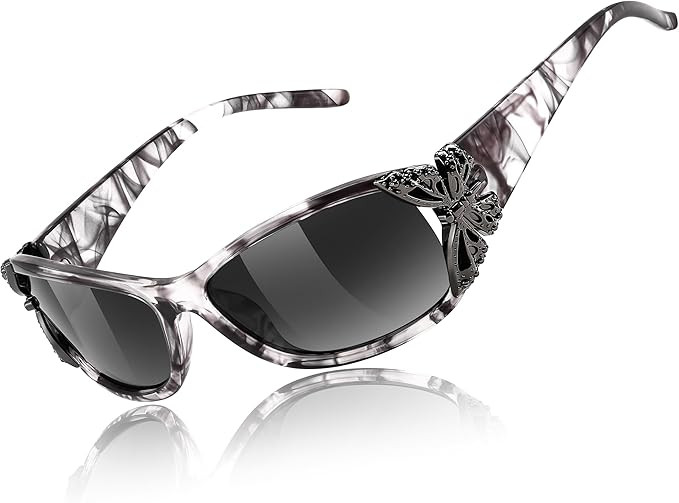 FEISEDY Trendy Polarized Y2K Sunglasses Wrap Around Butterfly Design Fashion Sunnies UV400 Protection B0078