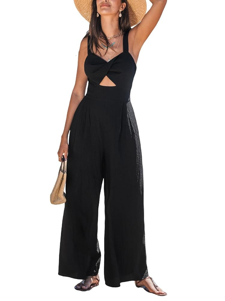 Women's Romper V Neck Cami Keyhole Straight leg Jumpsuit Wide leg Outfit Casual Dressy