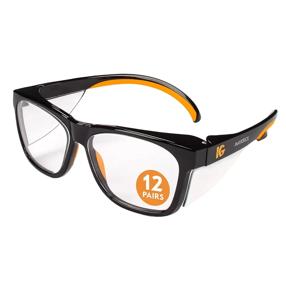 V30 Maverick™ Safety Glasses (49312), with Anti-Glare Coating, Clear Lenses, Black Frame, Unisex for Men and Women (Qty 12)