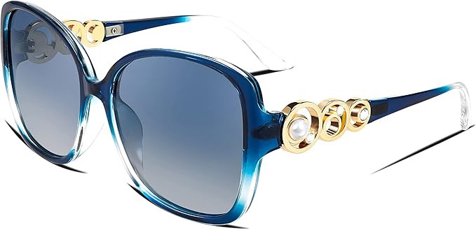 FEISEDY Women's Fashion Sunglasses, Oversized Square Frame with Pearl Sparkling, Polarized UV Protection B2821