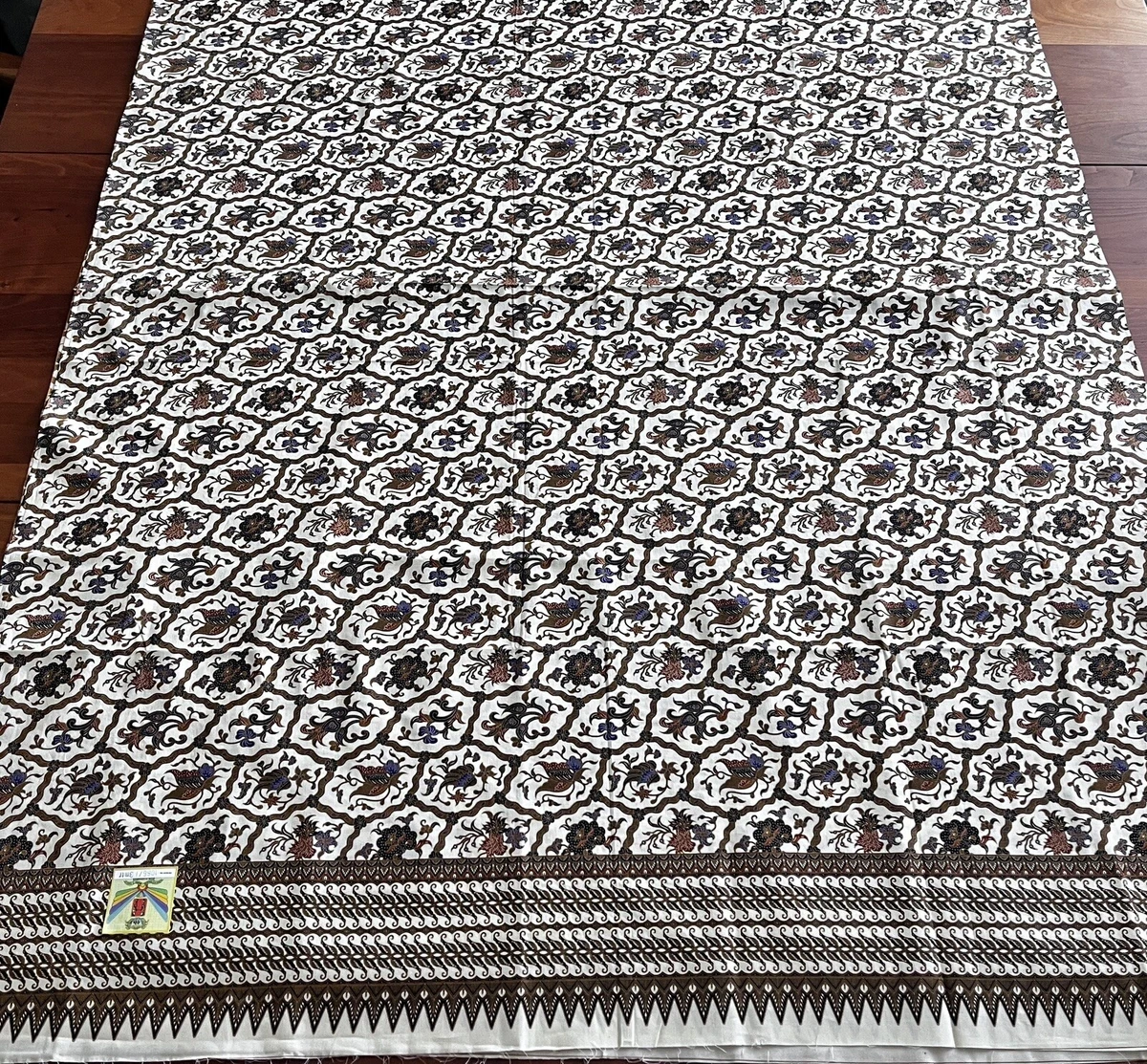 Indonesian batik cotton Fabric Brown And Beige With Multicolored Floral Design