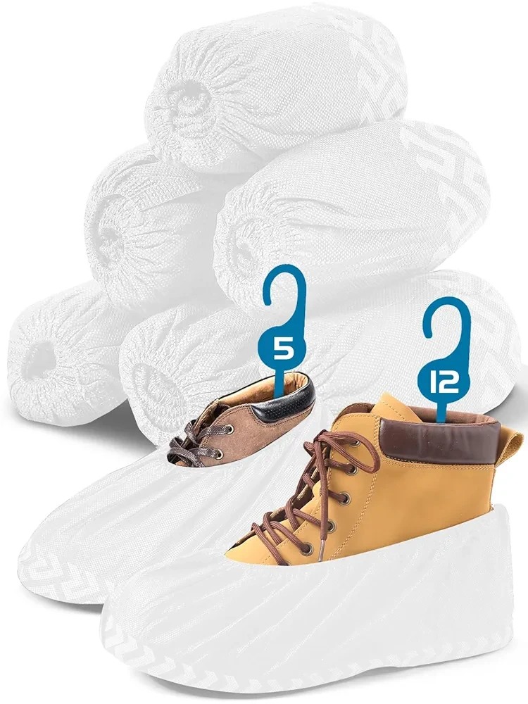 Shoe Covers Disposable，Protective Safety Boot and Shoe Covers，Fits Up To 11.5 US Men and 13 US Women Size - Non-Woven - Pack of 50 (25 Pairs) (White)