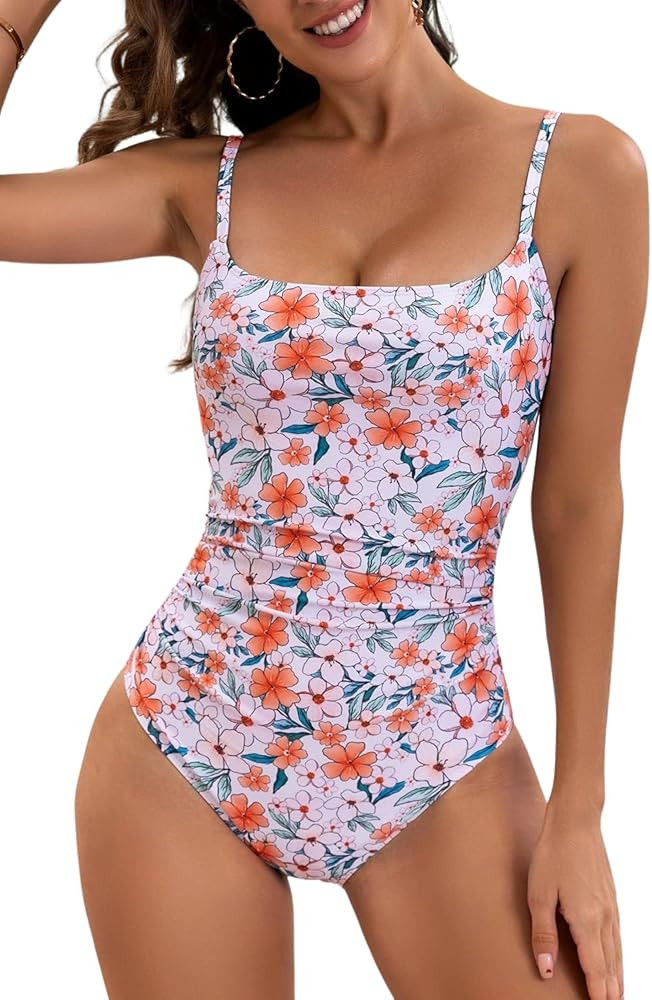 Eomenie Women's One Piece Swimsuits Tummy Control Ruched Bathing Suit 1 Piece Swimwear
