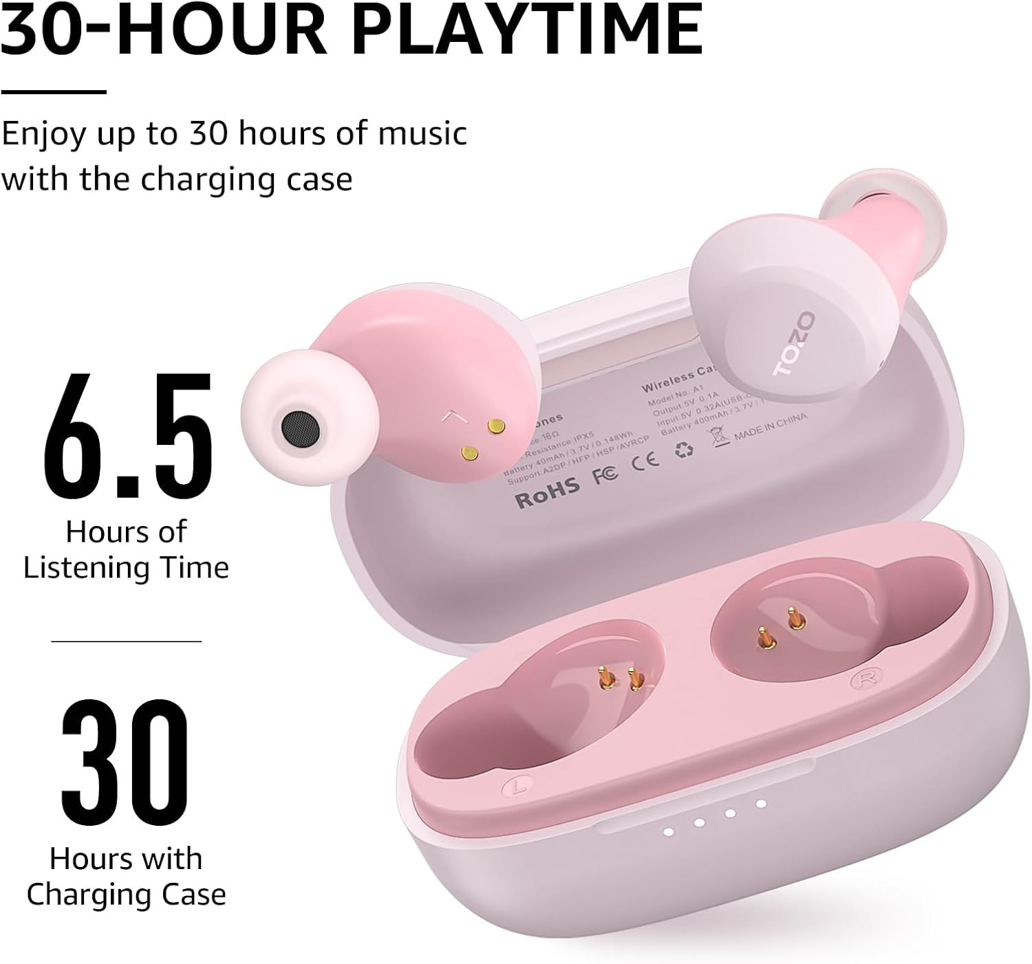 TOZO A1 Mini Wireless Earbuds Bluetooth 5.3 in Ear Light-Weight Headphones Built-in Micro, IPX5 Waterproof, Immersive Premium Sound Long Distance Connection Headset with Charging Case
