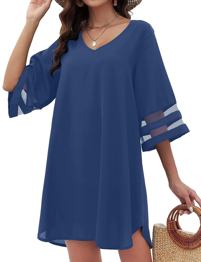 Women's Swimsuit Coverup Bathing Suit Cover Ups V Neck Summer Bikini Casual Loose Beach Dress