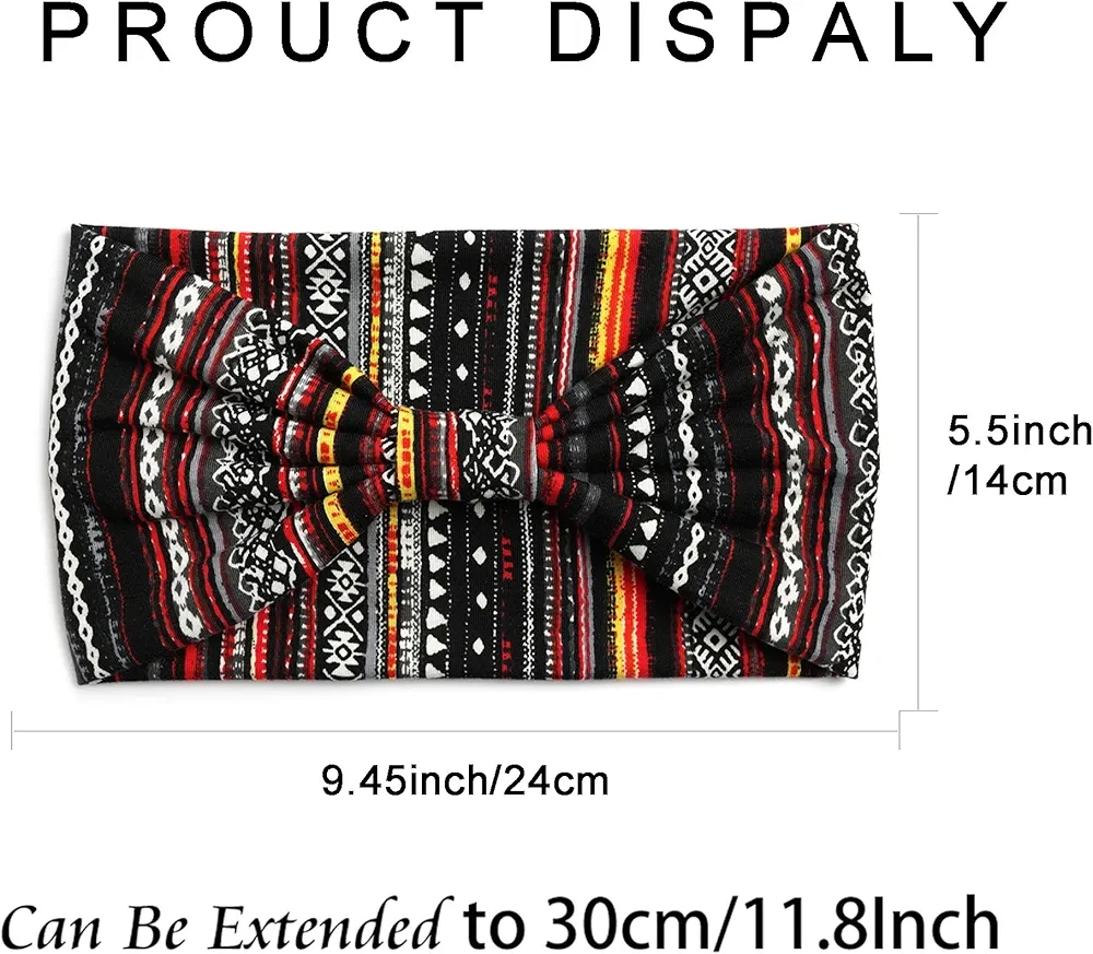 Boho Headbands For Women Fashion Stretch Wide Hair Bands Knoted Turban Head Bands Yoga Running Sweatband Elastic Headband Stylish Wrap Headbands Hair Accessories for Teen Girls 4 Pack