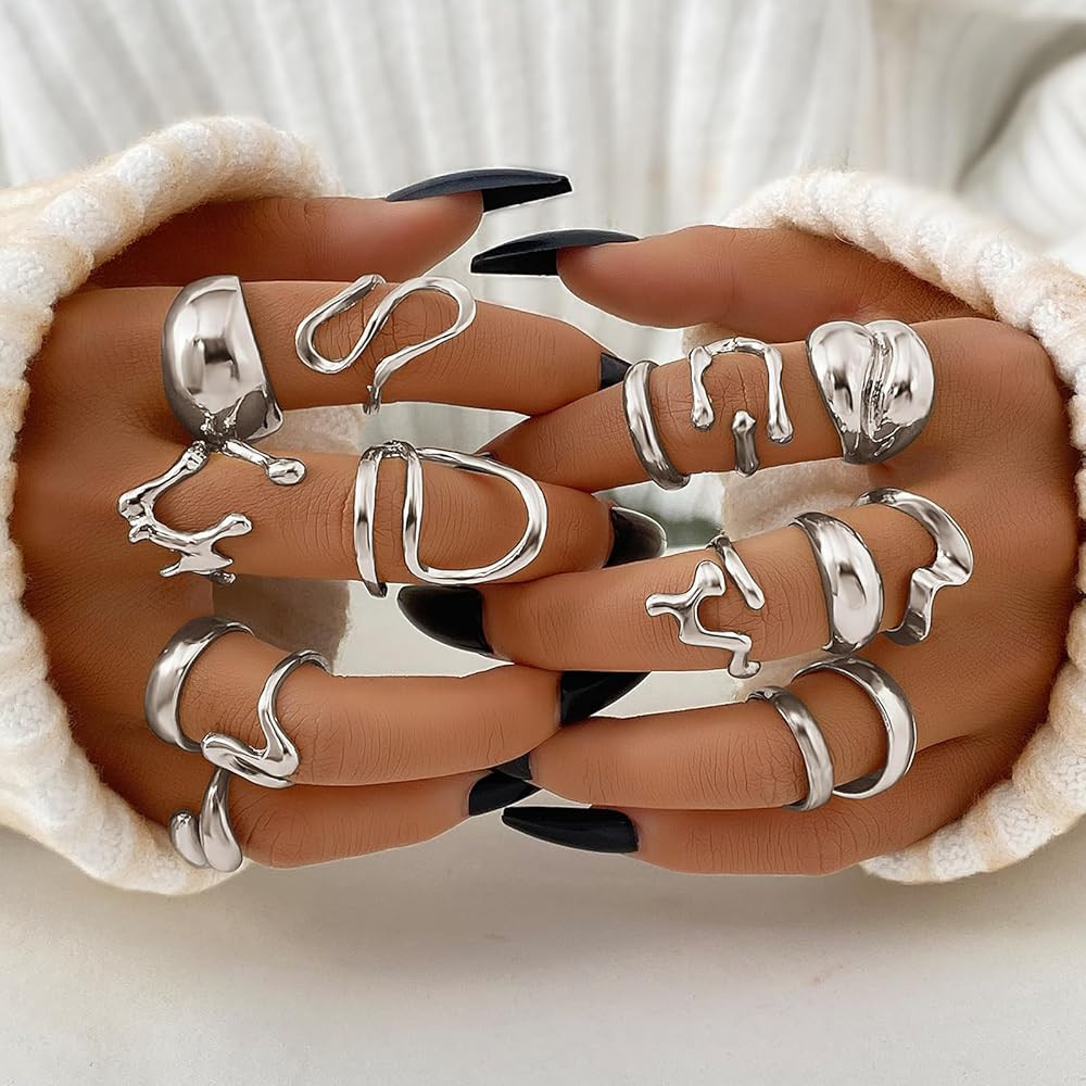 IFKM Gold Chunky Rings Set for Women 14k Gold Plated Thick Dome Stackable Open Rings Trendy Dainty Minimalist Jewelry Gifts