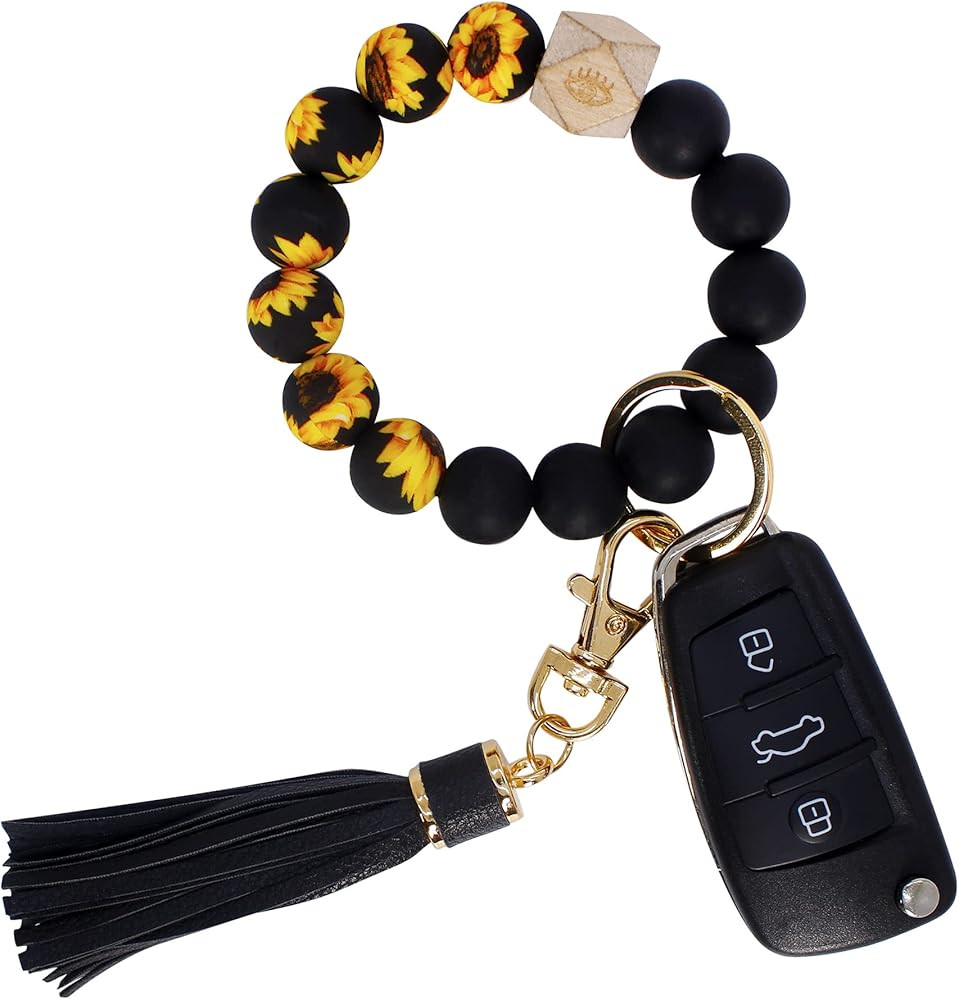 BIHRTC Key Ring Bracelet Car Keychain Holder Wristlet Silicone Women Beaded Bangle Chains