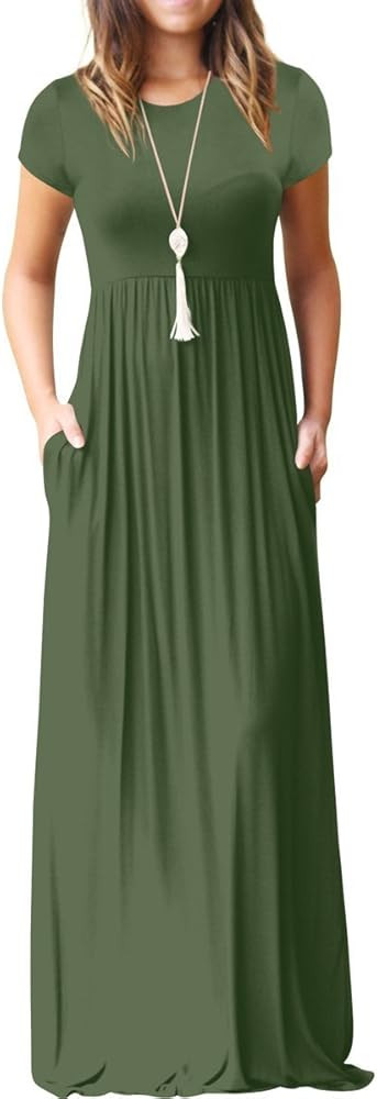GRECERELLE Women's Short Sleeve Maxi Dresses Casual Long Dresses with Pockets
