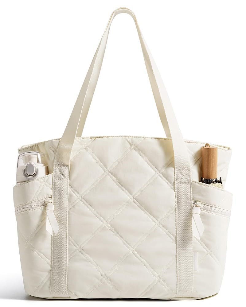 BAGSMART Tote Bag for Women, Puffer Work Tote with Zipper, Travel Essentials Quilted Nurse Travel Hospital Bag