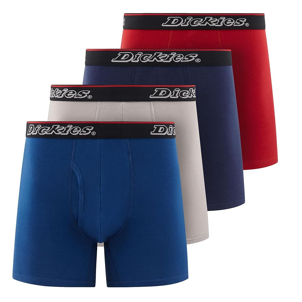 Dickies Mens Underwear Pack of 4 Boxer Briefs, Cotton Stretch Boxers for Men
