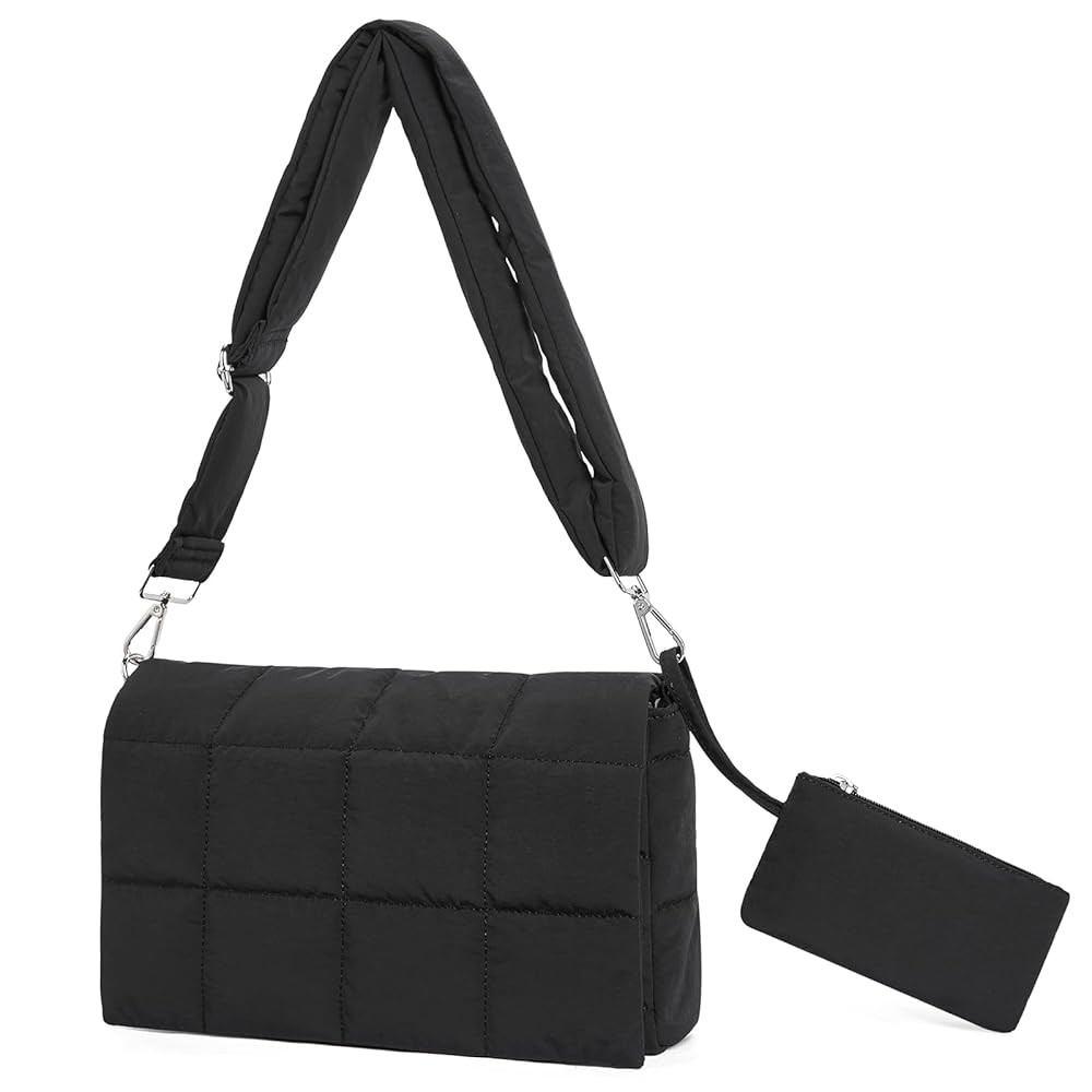 CLUCI Puffer Shoulder Bag Puffy Crossbody Purse for Women Middle Tote Bag Lightweight Cotton Padded Hobo Handbag
