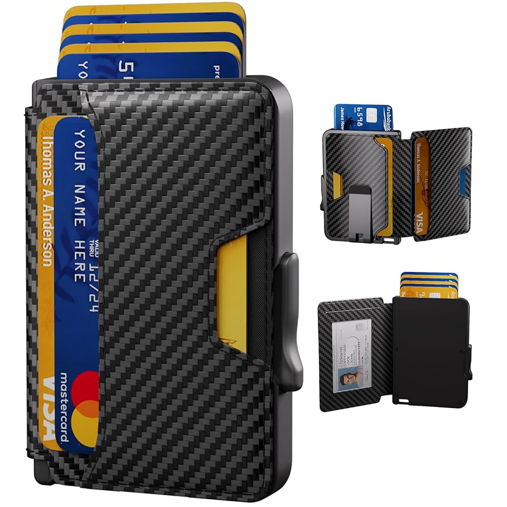 Wallet for Men, Mens Wallet Minimalist Slim Wallet, RFID Blocking Smart Pop Up Wallet with Money Clip & ID Window, Metal Compact Wallet, Aluminum Credit Card Holder Wallet