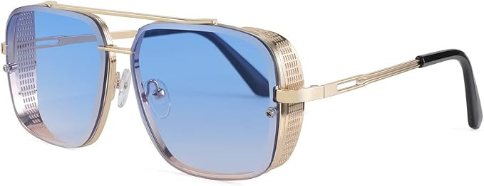 FEISEDY Sunglasses Mens Women Vintage Pilot Square Trendy Metal Steampunk Fishing Driving Sun Glasses B2894