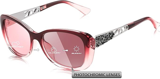 FEISEDY Polarized Women Sunglasses Retro Shades Photochromic Lens Sparkling Crystal Sunglasses UV400 Protection B0144