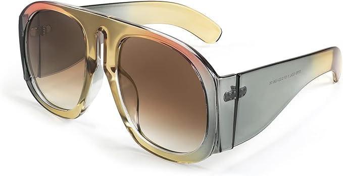 FEISEDY Retro Trendy Avaitor Sunglasses for Women Men Oversized Vintage 70s 80s Sunglasses Flat Top Shield Shades B2745