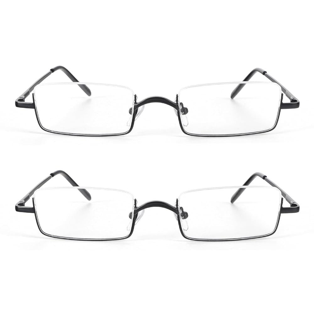 KoKoBin 2 Pairs Half Reading Glasses Square Semi Rimless Readers Metal Frame for Men and Women