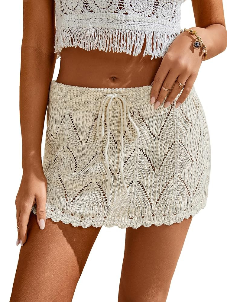 Milumia Women Crochet Beach Mini Skirt Swim Bikini Cover Up Skirt Knit Swimsuit Bathing Suit Coverup