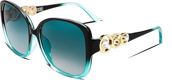 FEISEDY Women's Fashion Sunglasses, Oversized Square Frame with Pearl Sparkling, Polarized UV Protection B2821