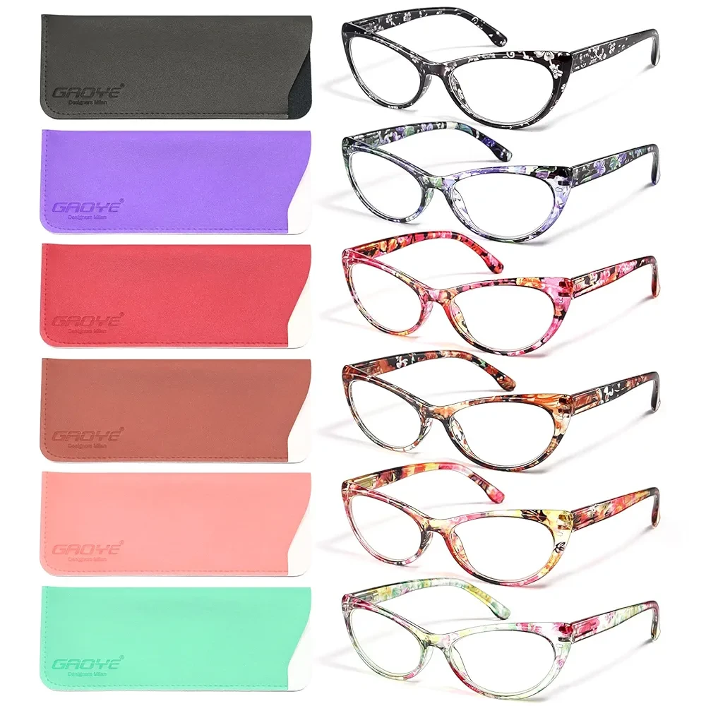 Eye Reading Glasses Women 6 Pack Computer Blue Light Blocking Anti Eyestrain UV Stylish Readers with Spring Hinge (G1 6-pack Mix, 1.75)